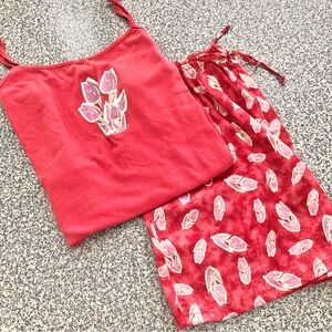 2XL PJs Lounge Set Tank Top Boxers Summer Floral Pattern Pink Coral Tulips Light